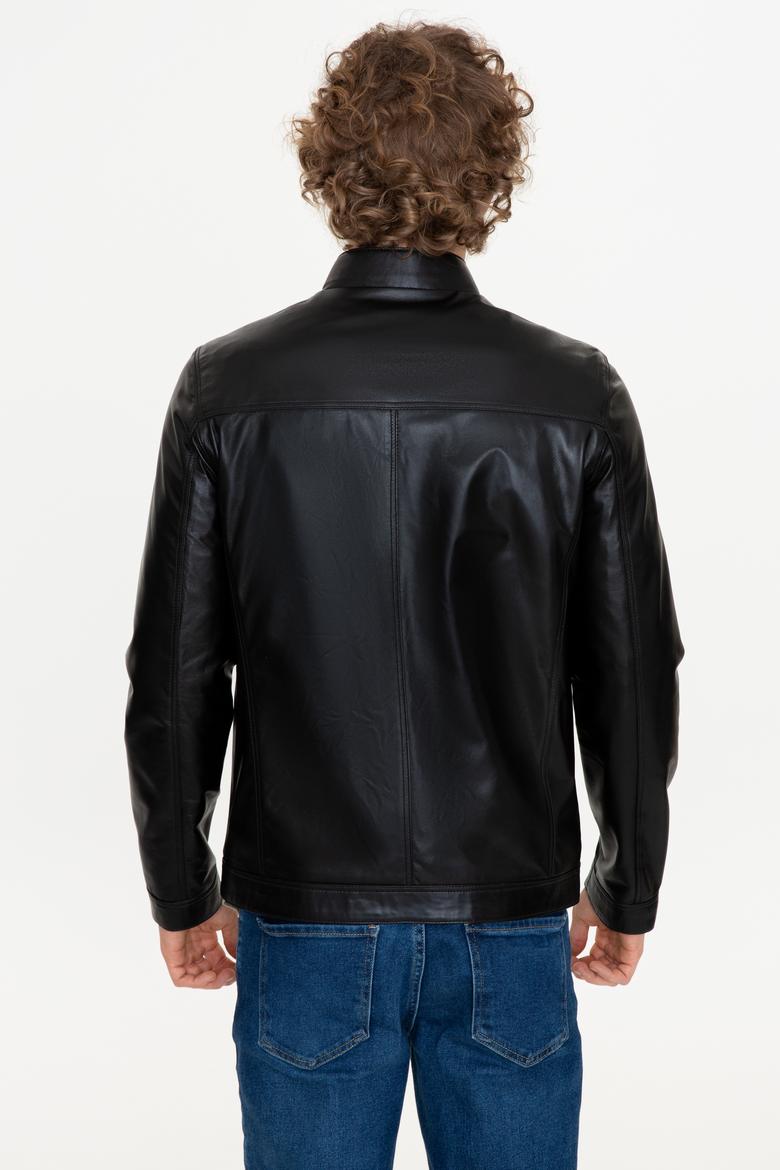 Erkek Siyah Deri Ceket - 50255953002