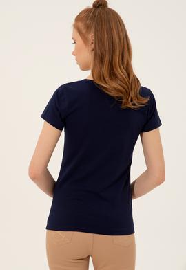 Kadın Lacivert V Yaka Basic Tişört - 50246286016