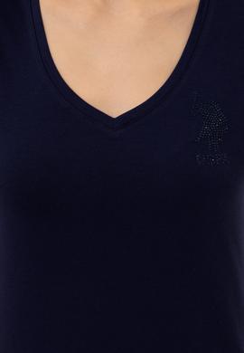 Kadın Lacivert V Yaka Basic Tişört - 50246286016