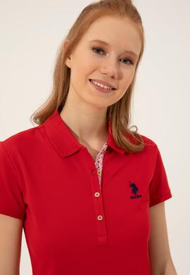 Kadın Kırmızı Basic Polo Yaka Tişört - 50246287165