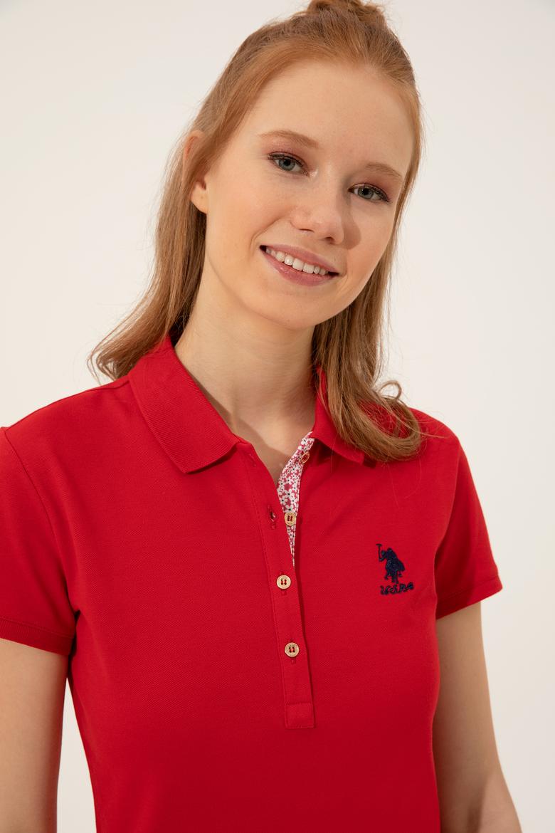 Kadın Kırmızı Basic Polo Yaka Tişört - 50246287165