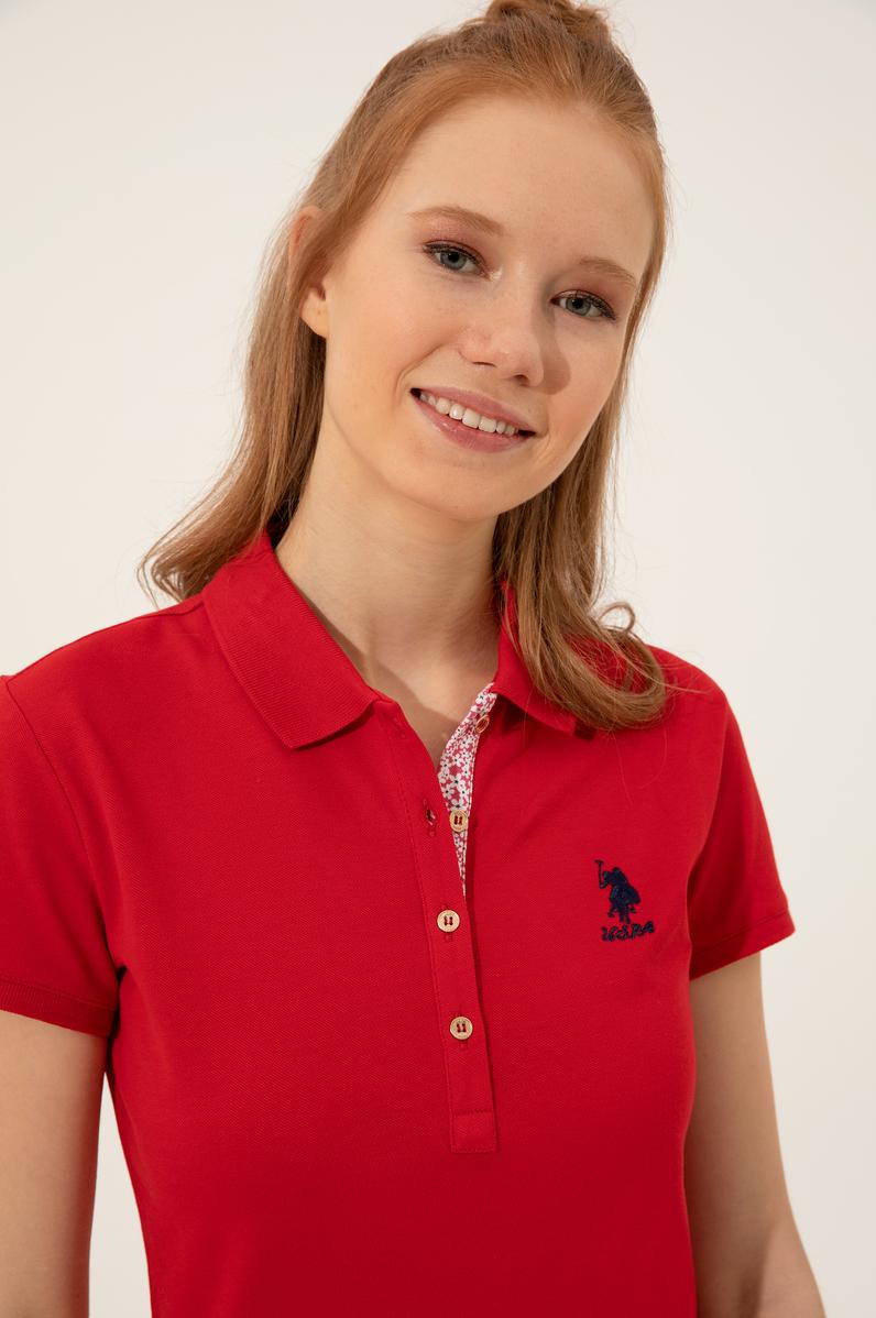 Kadın Kırmızı Basic Polo Yaka Tişört