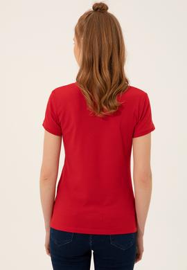 Kadın Kırmızı Basic Polo Yaka Tişört - 50246287165