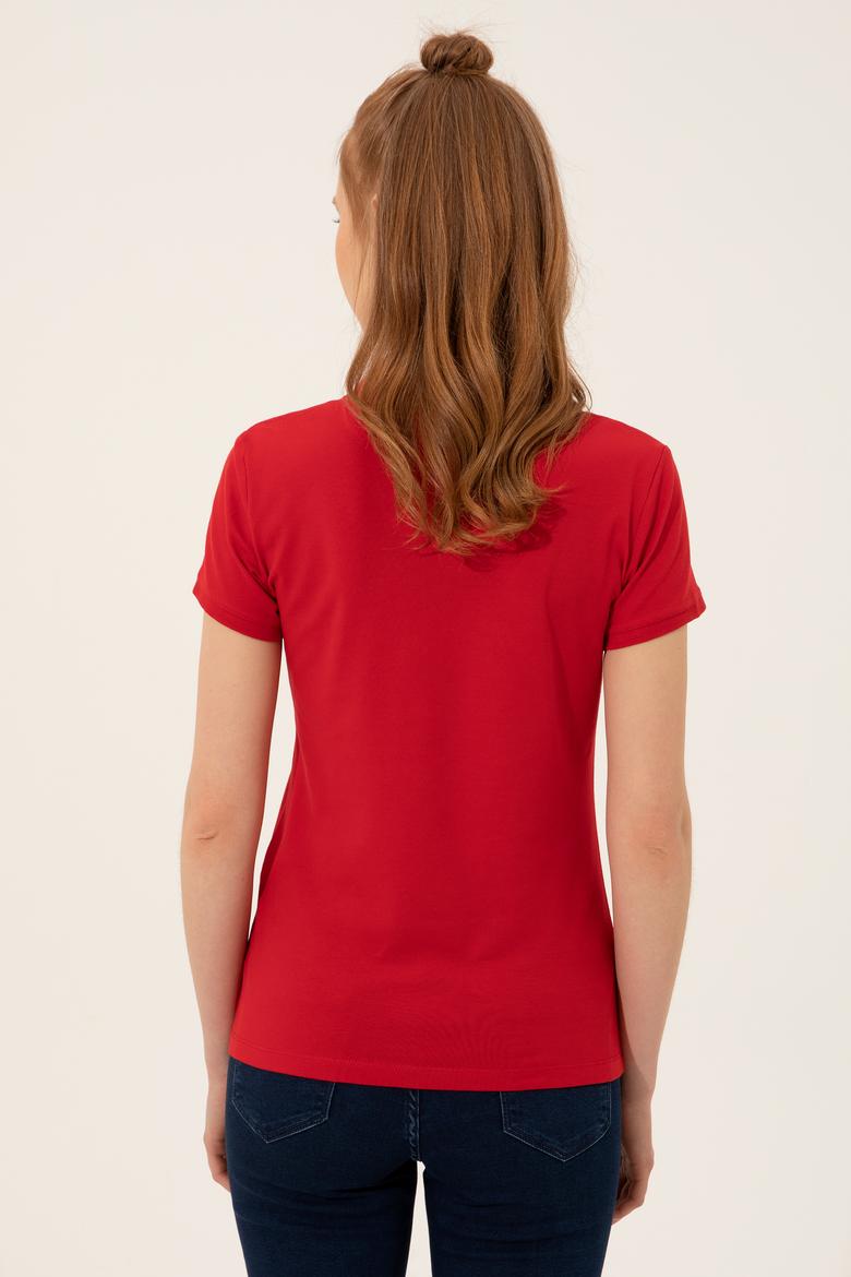 Kadın Kırmızı Basic Polo Yaka Tişört - 50246287165