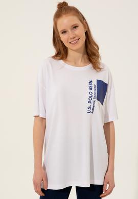 Kadın Beyaz Bisiklet Yaka Oversize Tişört - 50249054004