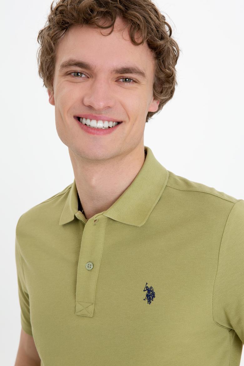 Erkek Koyu Haki Polo Yaka Basic T-Shirt - 50249149319