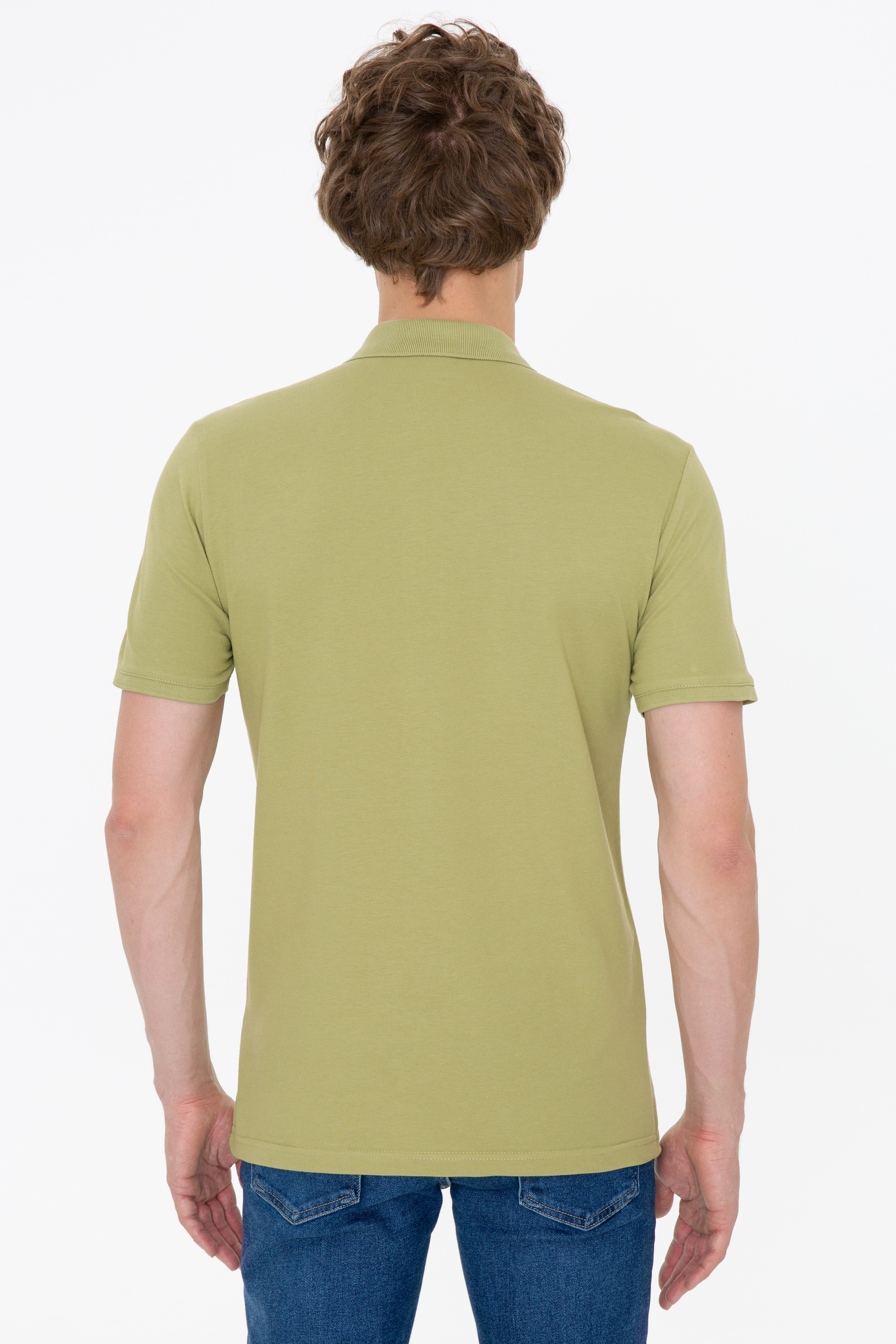Erkek Koyu Haki Polo Yaka Basic T-Shirt - Image 4