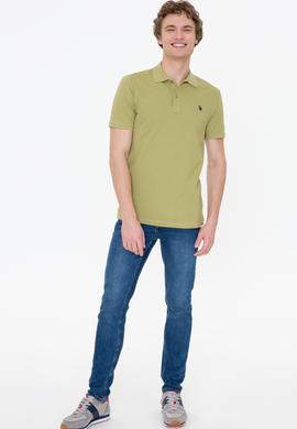 Erkek Koyu Haki Polo Yaka Basic T-Shirt - 50249149319