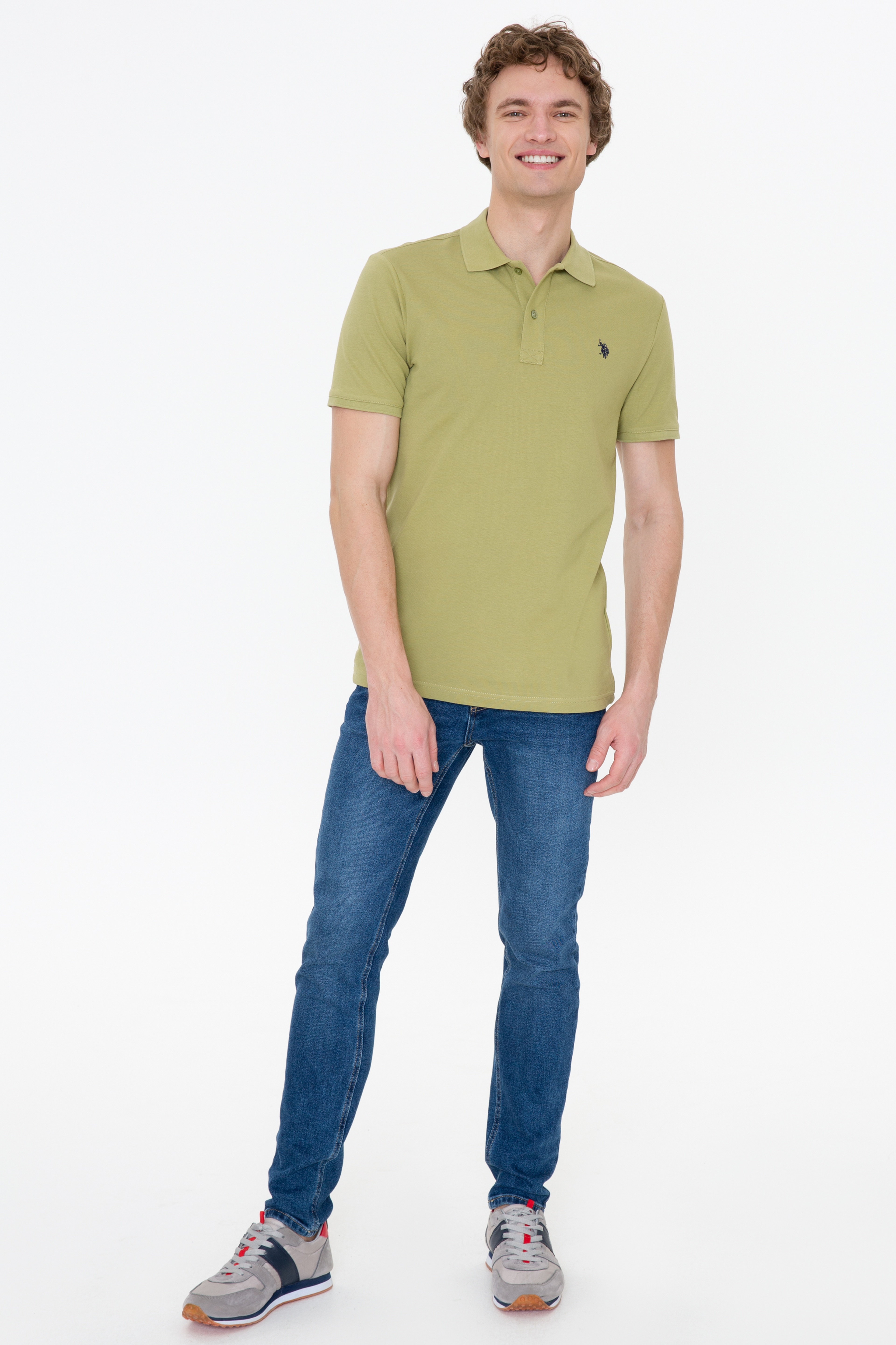 Erkek Koyu Haki Polo Yaka Basic T-Shirt - Image 5
