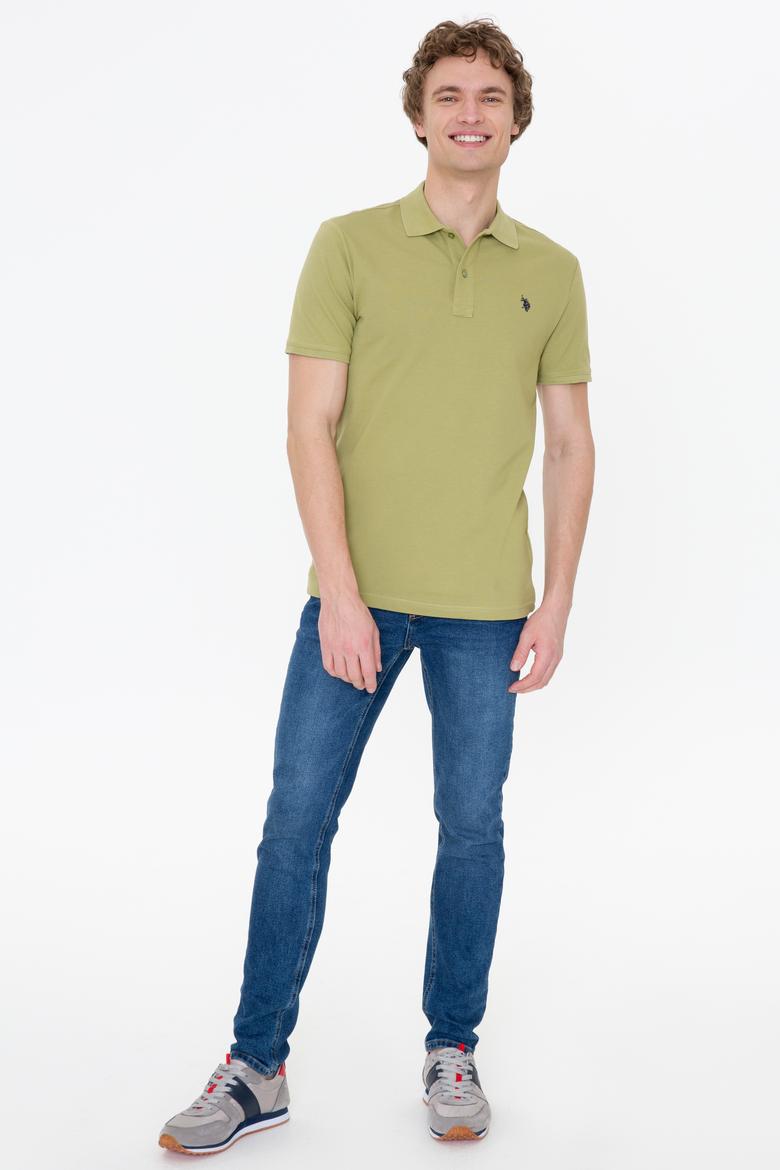 Erkek Koyu Haki Polo Yaka Basic T-Shirt - 50249149319