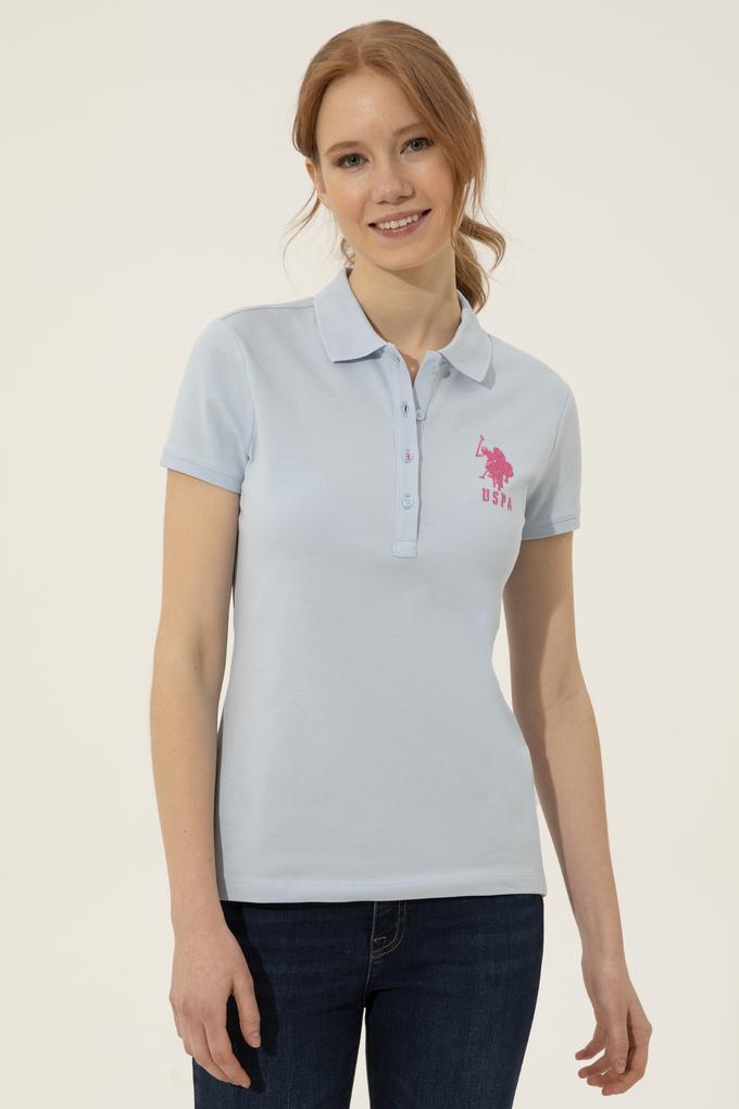 Kadın Açık Mavi Basic Polo Yaka Tişört