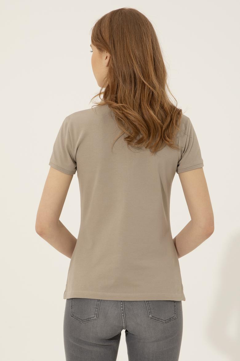 Kadın Haki Basic Polo Yaka Tişört - 50248991026