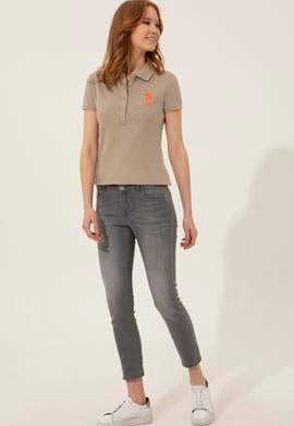 Kadın Haki Basic Polo Yaka Tişört - 50248991026