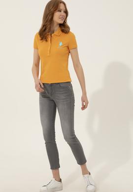 Kadın Sarı Basic Polo Yaka Tişört - 50248991106