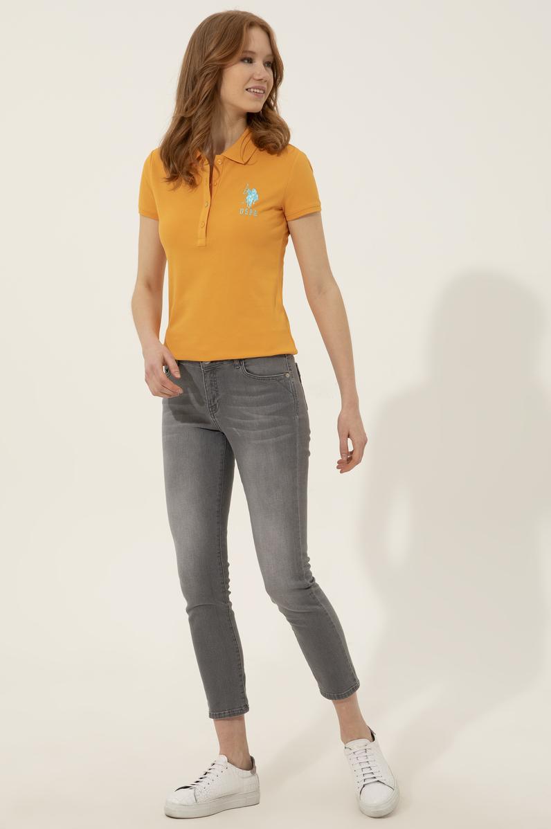 Kadın Sarı Basic Polo Yaka Tişört