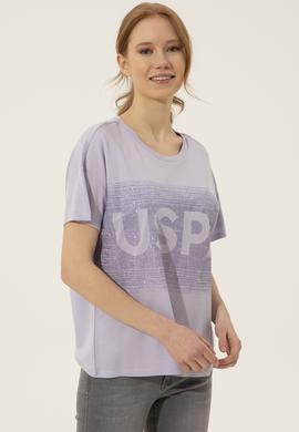 Kadın Lila Bisiklet Yaka Tişört - 50249033006