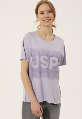 Kadın Lila Bisiklet Yaka Tişört - 50249033006