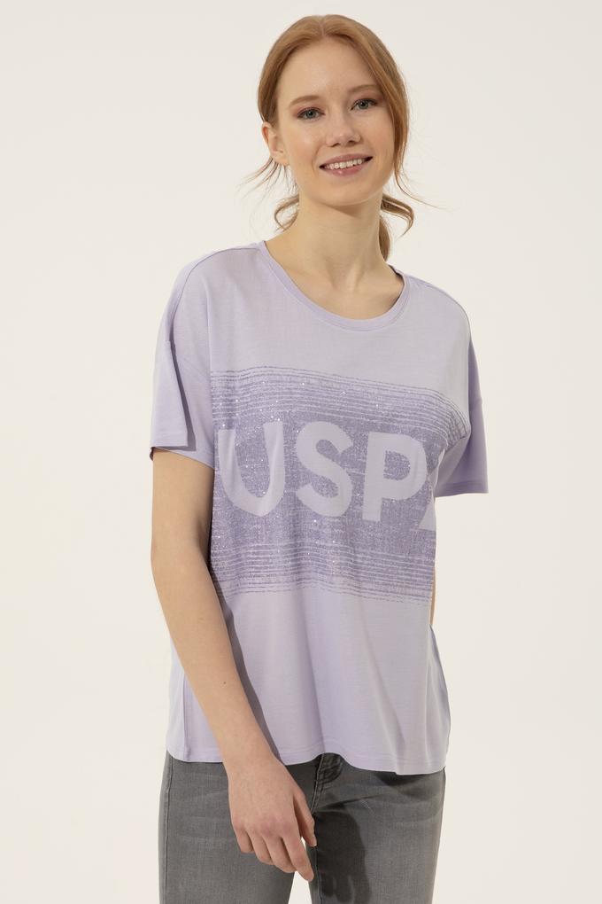 Kadın Lila Bisiklet Yaka Tişört
