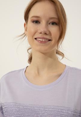 Kadın Lila Bisiklet Yaka Tişört - 50249033006