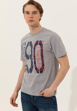 Erkek Gri Melanj Bisiklet Yaka Tişört - 50246142047