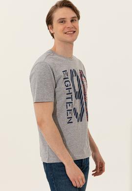 Erkek Gri Melanj Bisiklet Yaka Tişört - 50246142047