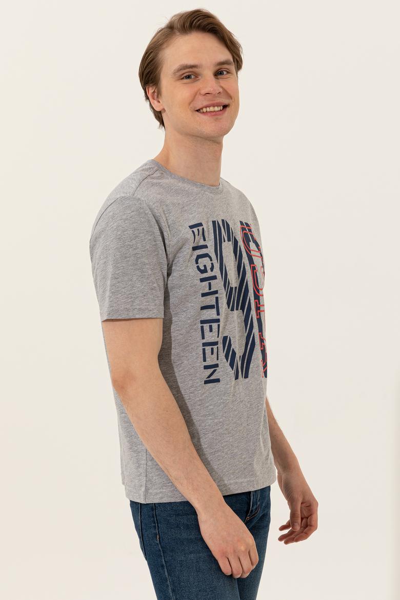 Erkek Gri Melanj Bisiklet Yaka Tişört - 50246142047