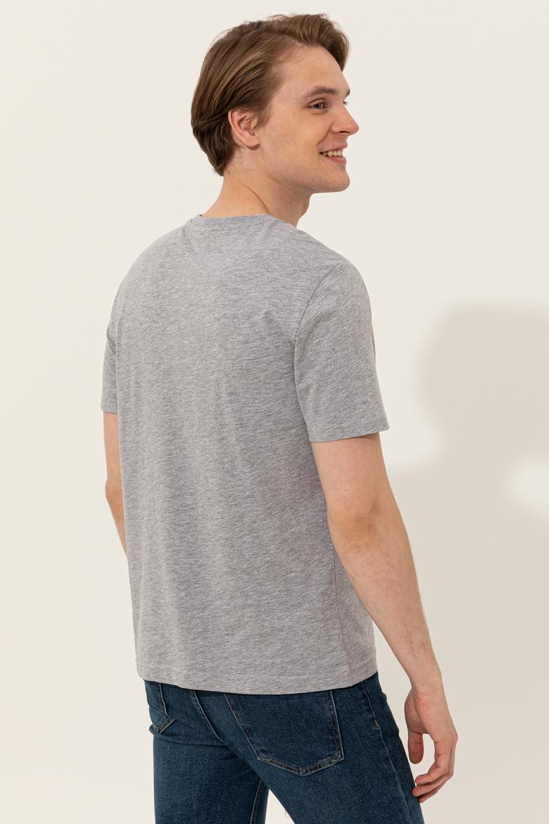 Erkek Gri Melanj Bisiklet Yaka Tişört - 50246142047