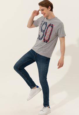 Erkek Gri Melanj Bisiklet Yaka Tişört - 50246142047