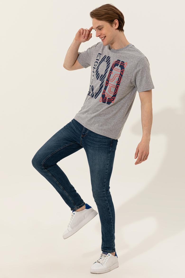 Erkek Gri Melanj Bisiklet Yaka Tişört - 50246142047