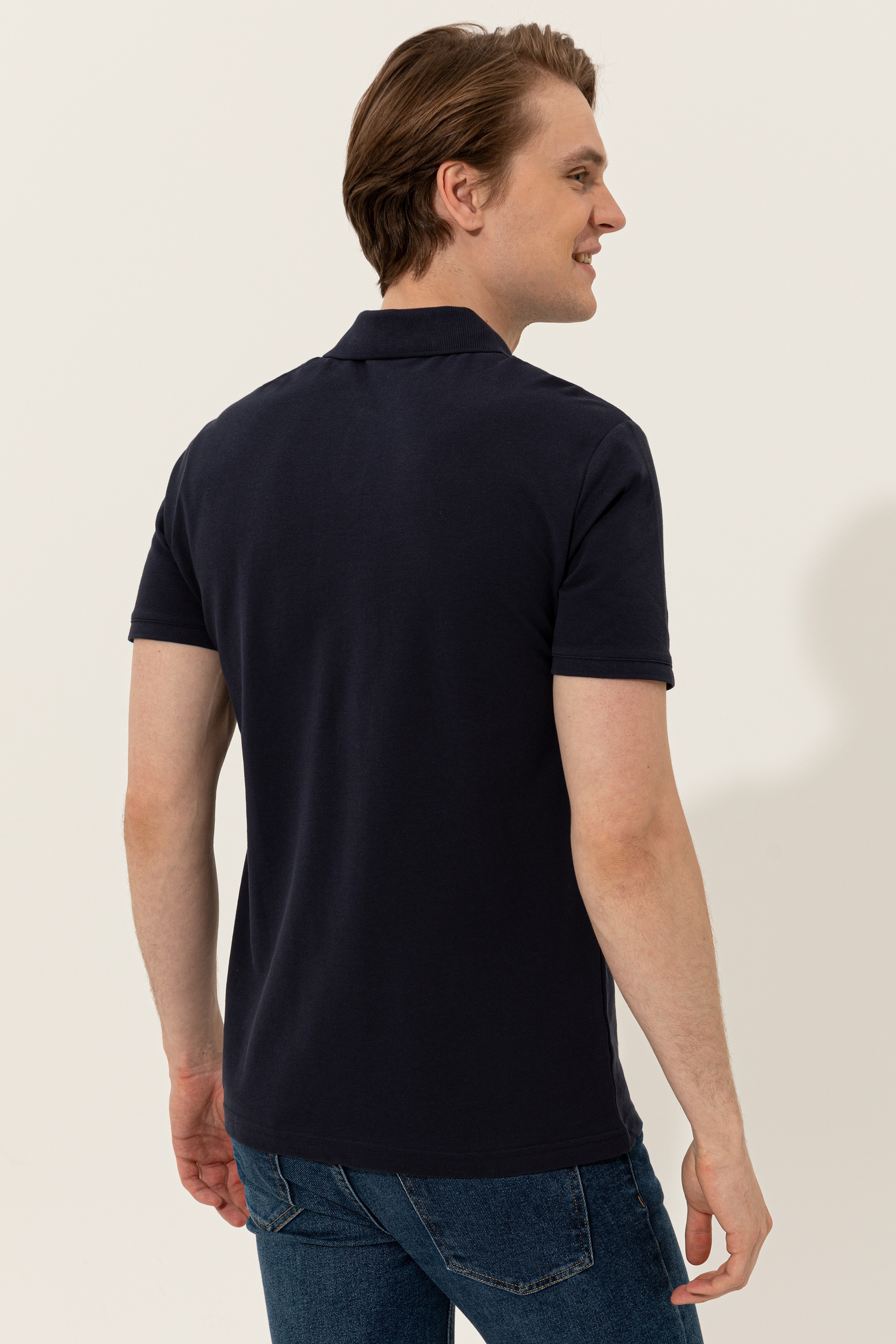 Erkek Koyu Lacivert Polo Yaka Basic T-Shirt - Image 5