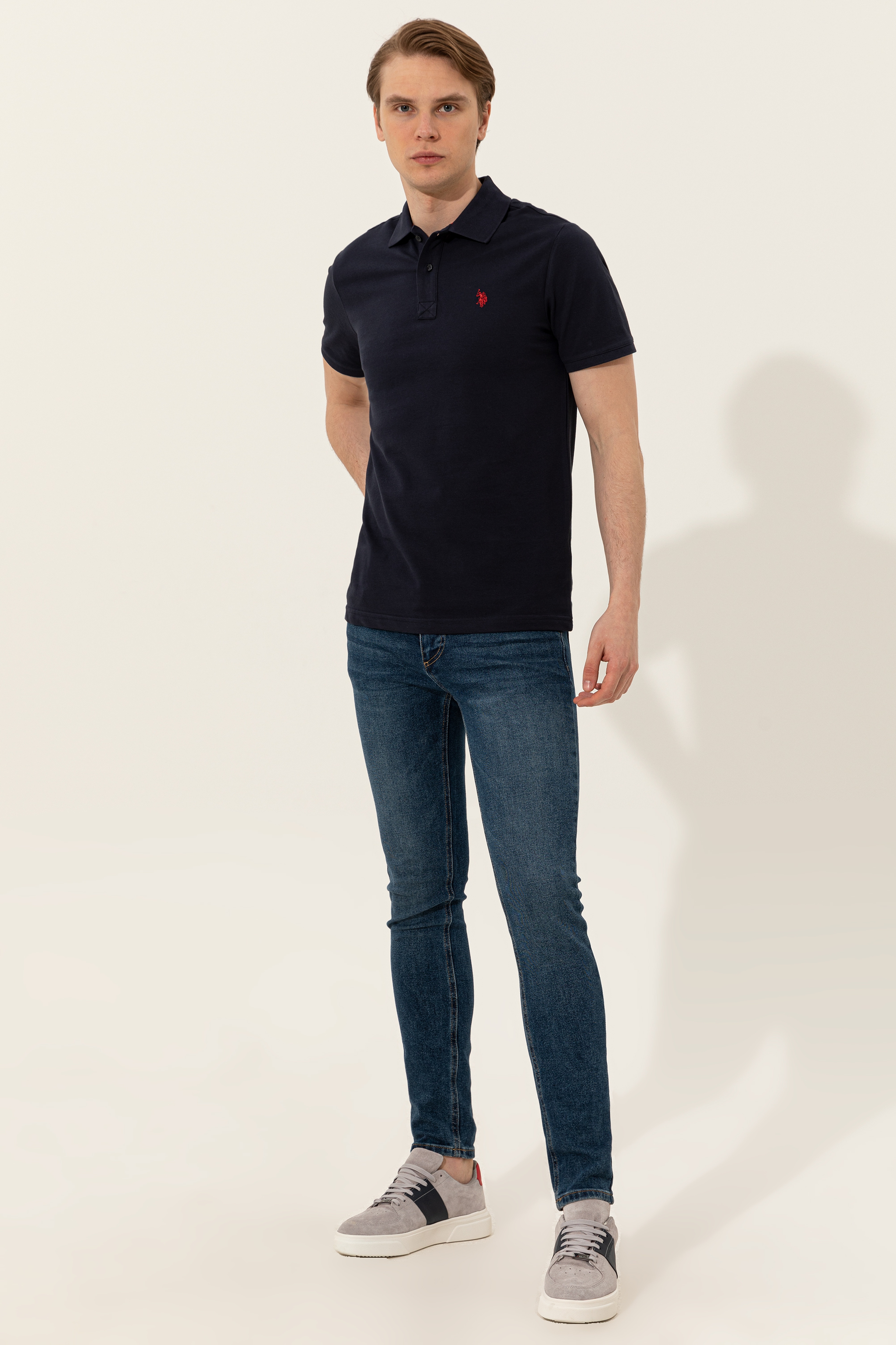 Erkek Koyu Lacivert Polo Yaka Basic T-Shirt - Image 4