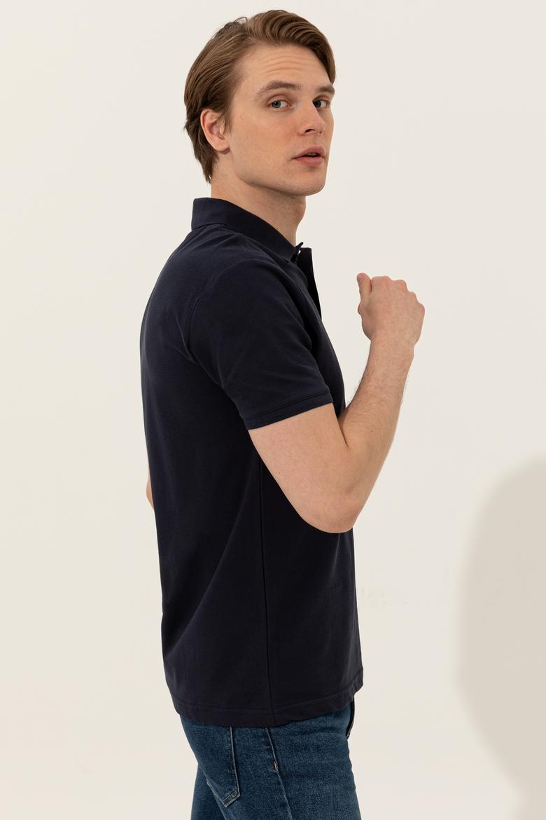 Erkek Koyu Lacivert Polo Yaka Basic T-Shirt - 50249149298