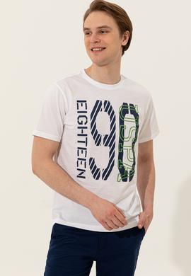 Erkek Beyaz Bisiklet Yaka Tişört - 50246142005