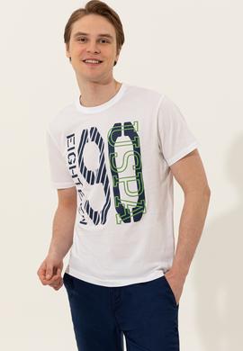 Erkek Beyaz Bisiklet Yaka Tişört - 50246142005