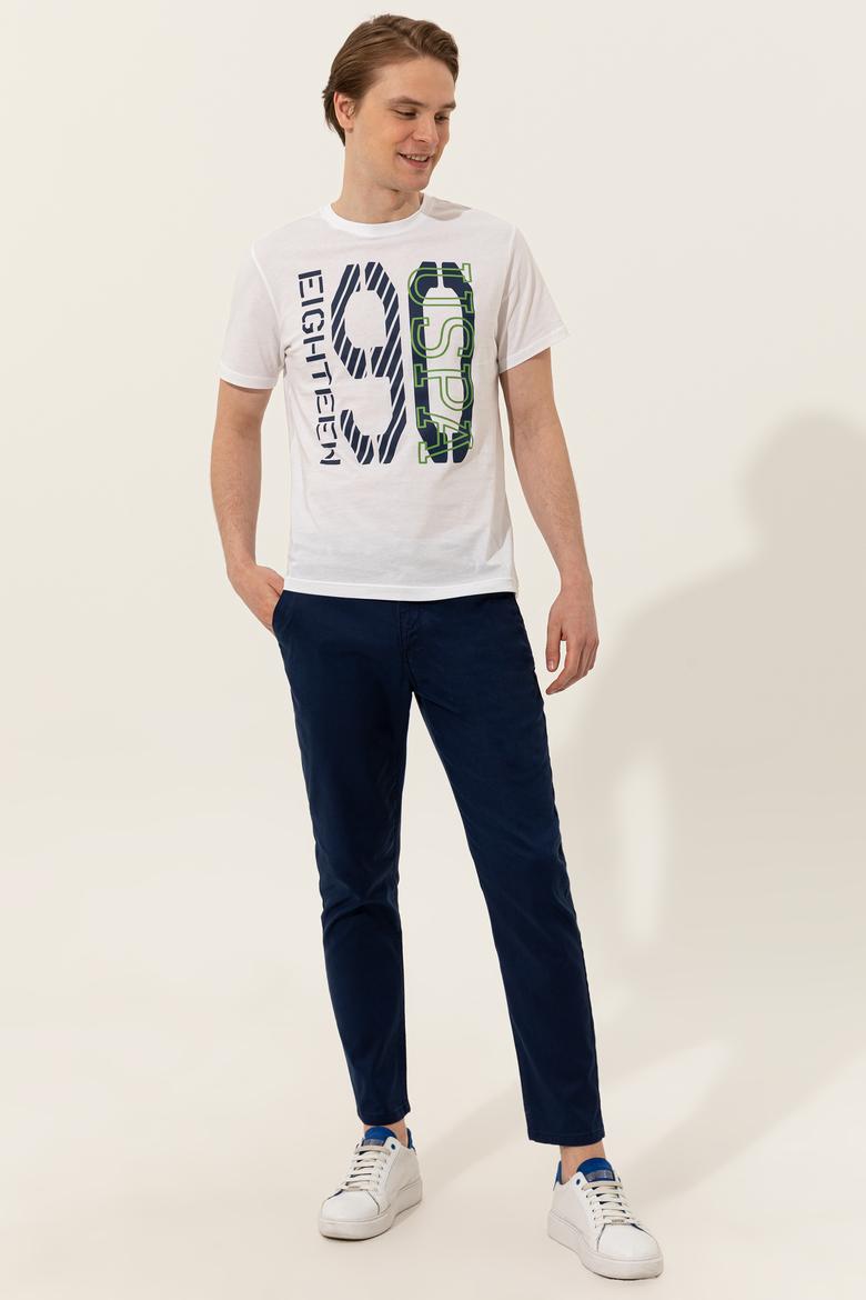 Erkek Beyaz Bisiklet Yaka Tişört - 50246142005