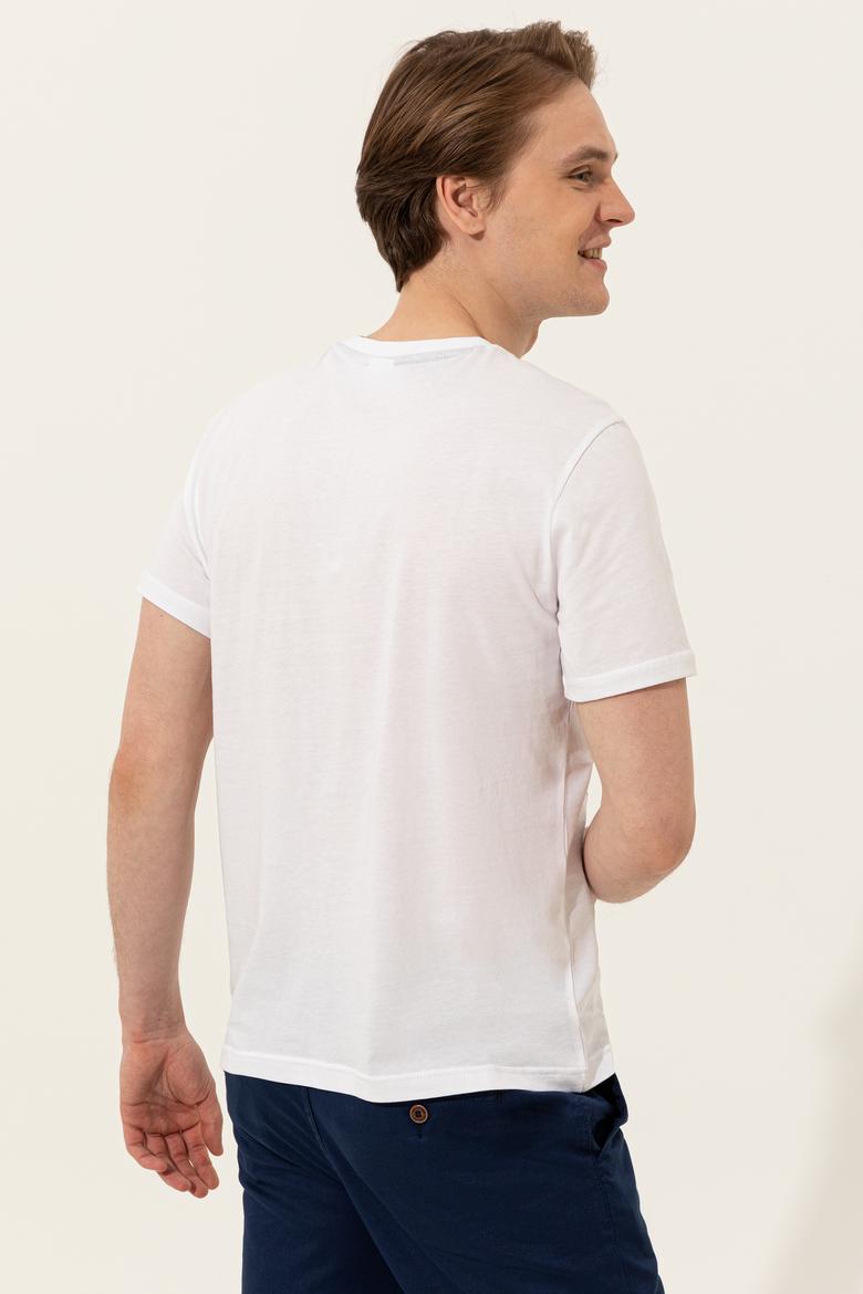 Erkek Beyaz Bisiklet Yaka Tişört - 50246142005