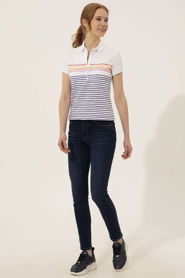 Kadın Mavi Polo Yaka Tişört - 50248442002