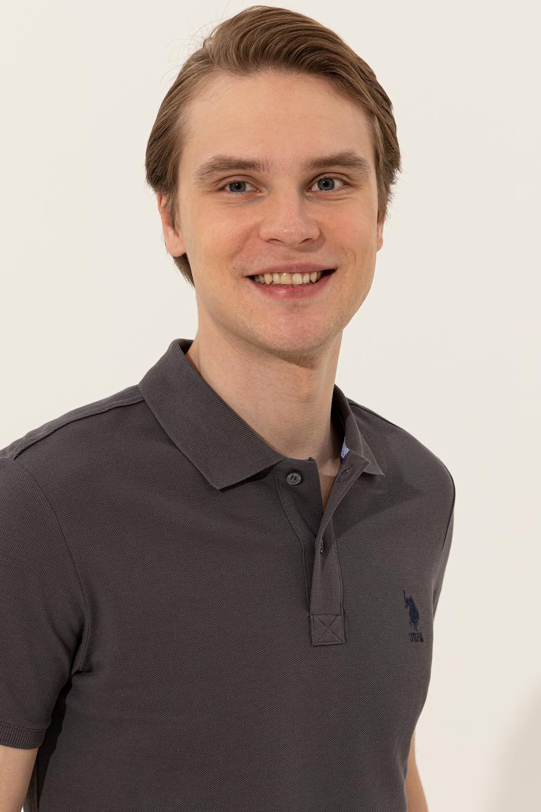 Erkek Antrasit Polo Yaka Basic T-Shirt - 50249153390