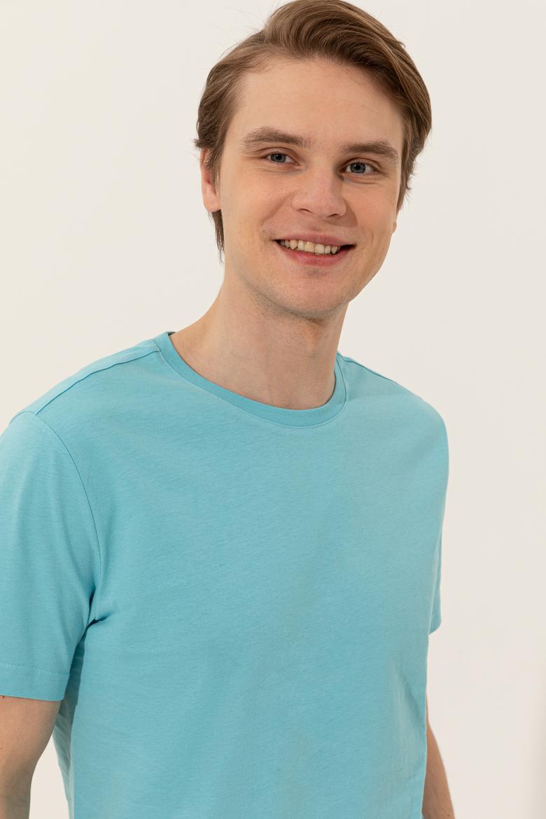 Erkek Turkuaz Bisiklet Yaka Tişört - 50248615034