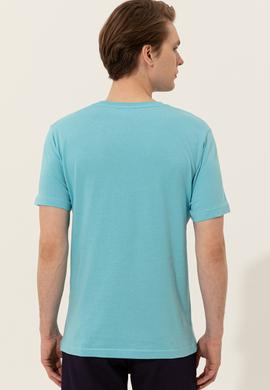 Erkek Turkuaz Bisiklet Yaka Tişört - 50248615034