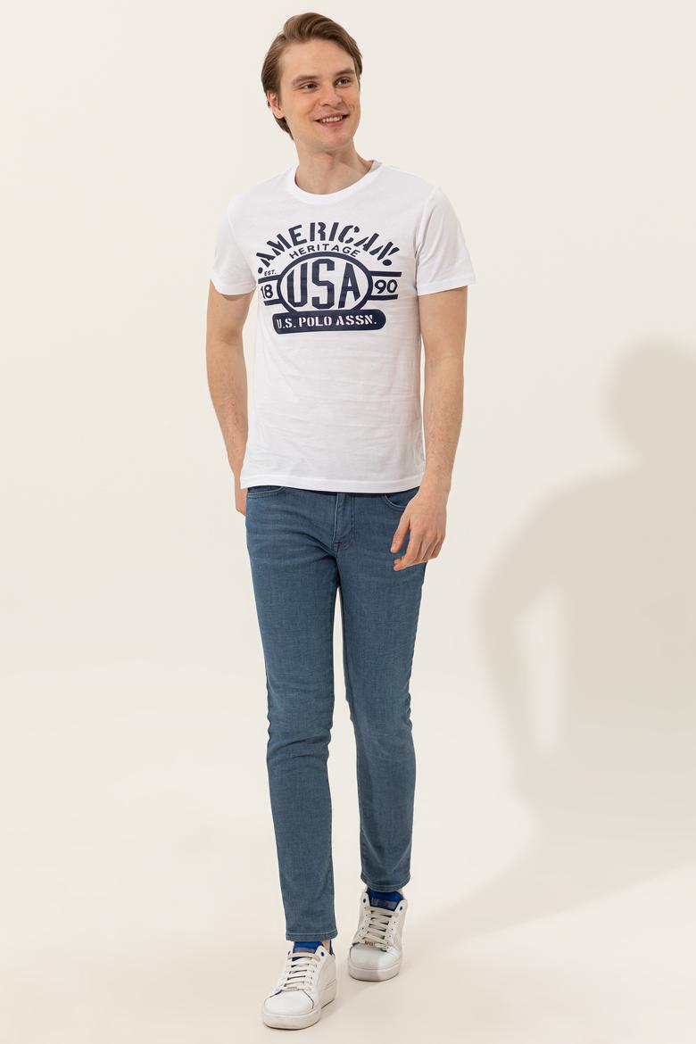 Erkek Beyaz Bisiklet Yaka Tişört - 50246127007