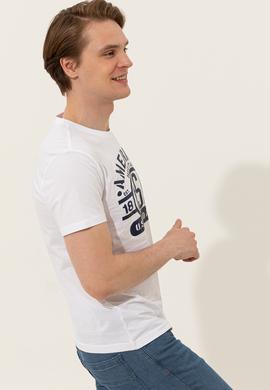 Erkek Beyaz Bisiklet Yaka Tişört - 50246127007