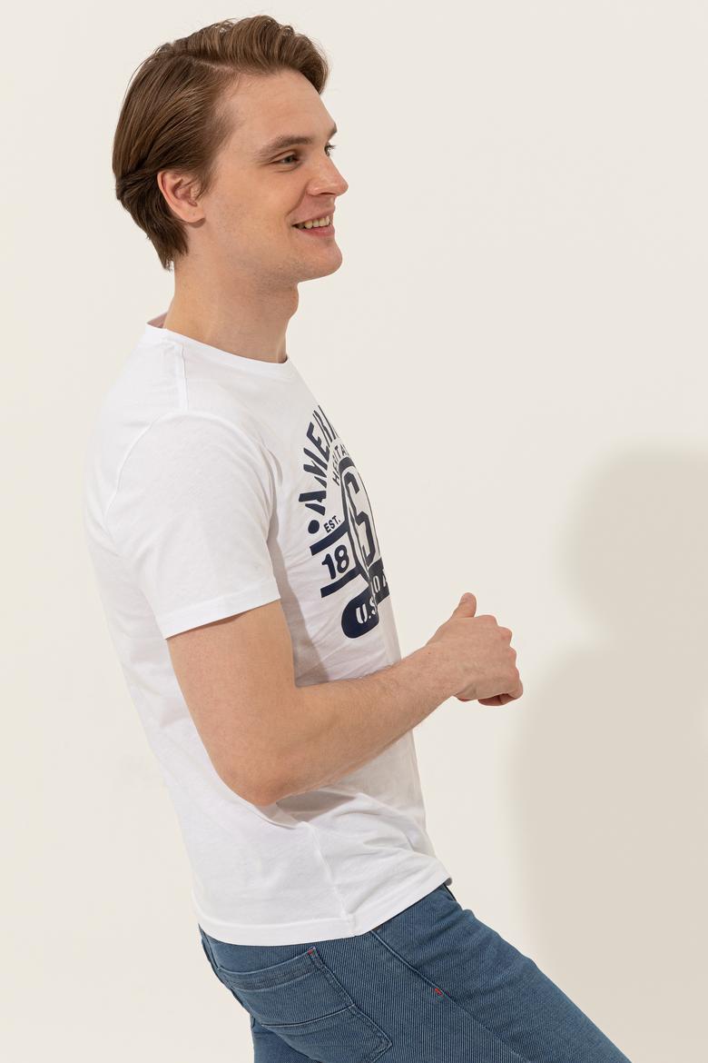 Erkek Beyaz Bisiklet Yaka Tişört - 50246127007