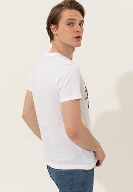 Erkek Beyaz Bisiklet Yaka Tişört - 50246127007