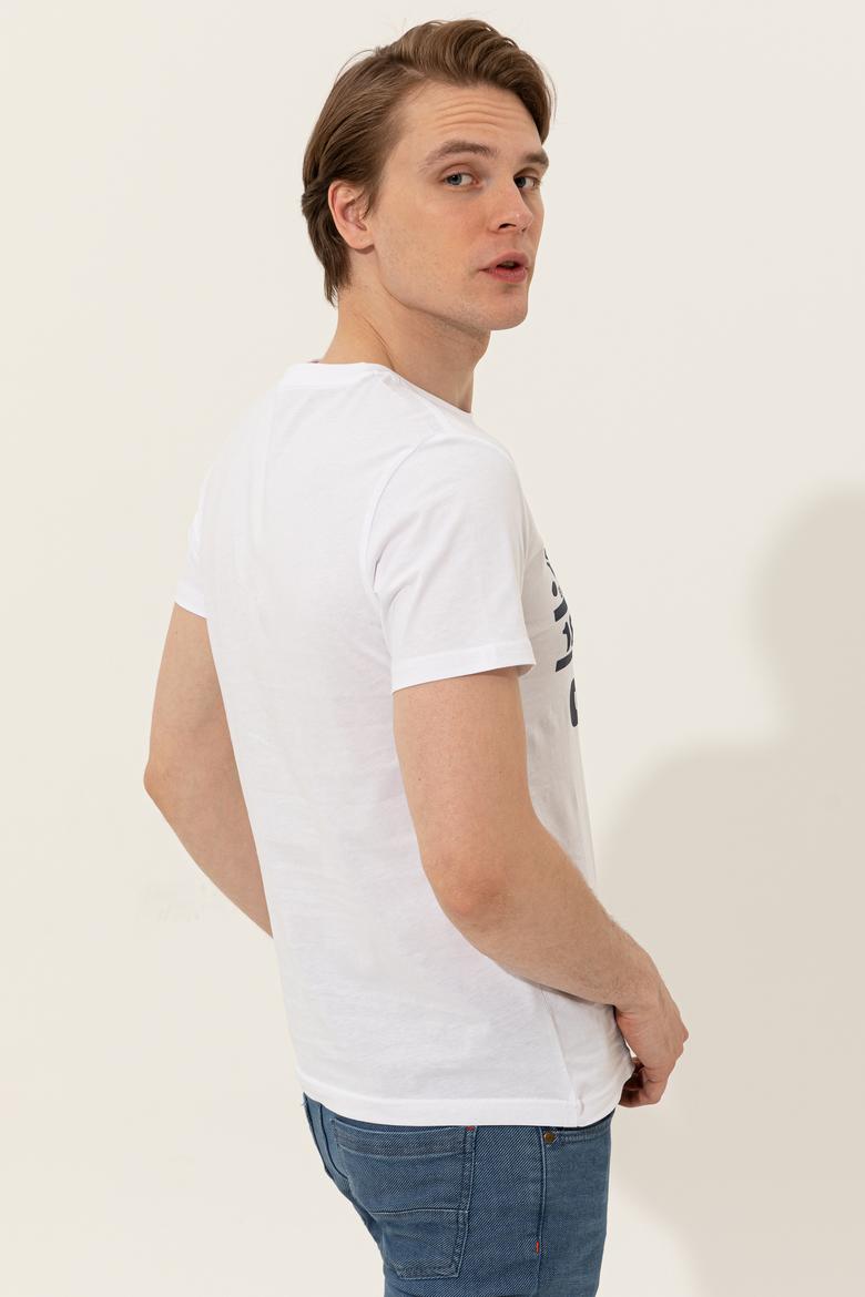 Erkek Beyaz Bisiklet Yaka Tişört - 50246127007