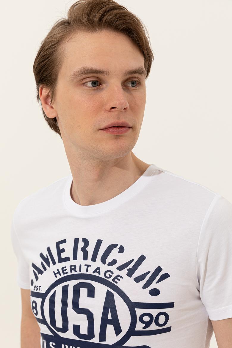 Erkek Beyaz Bisiklet Yaka Tişört - 50246127007