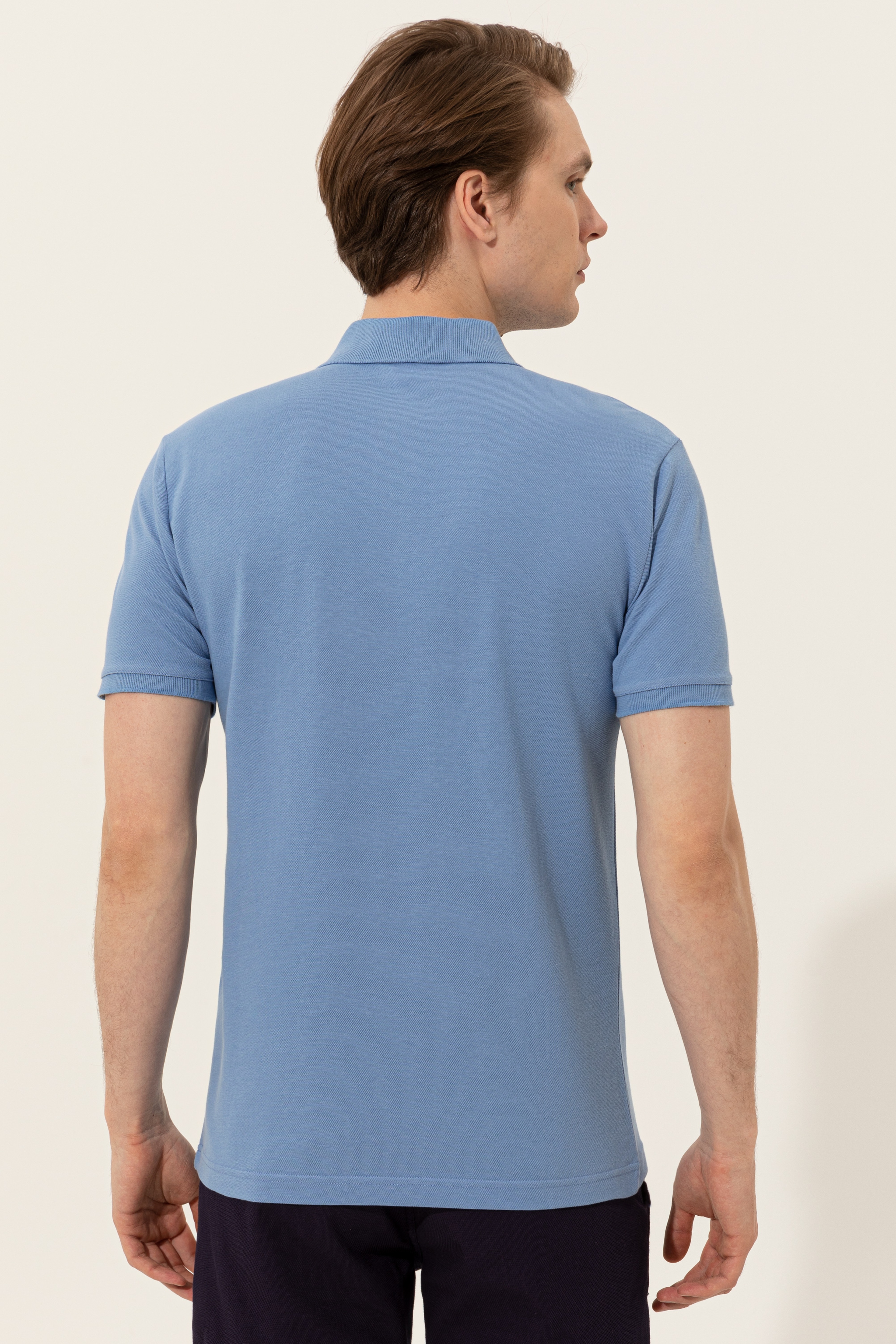 Erkek Koyu Mavi Polo Yaka Basic T-Shirt - Image 5