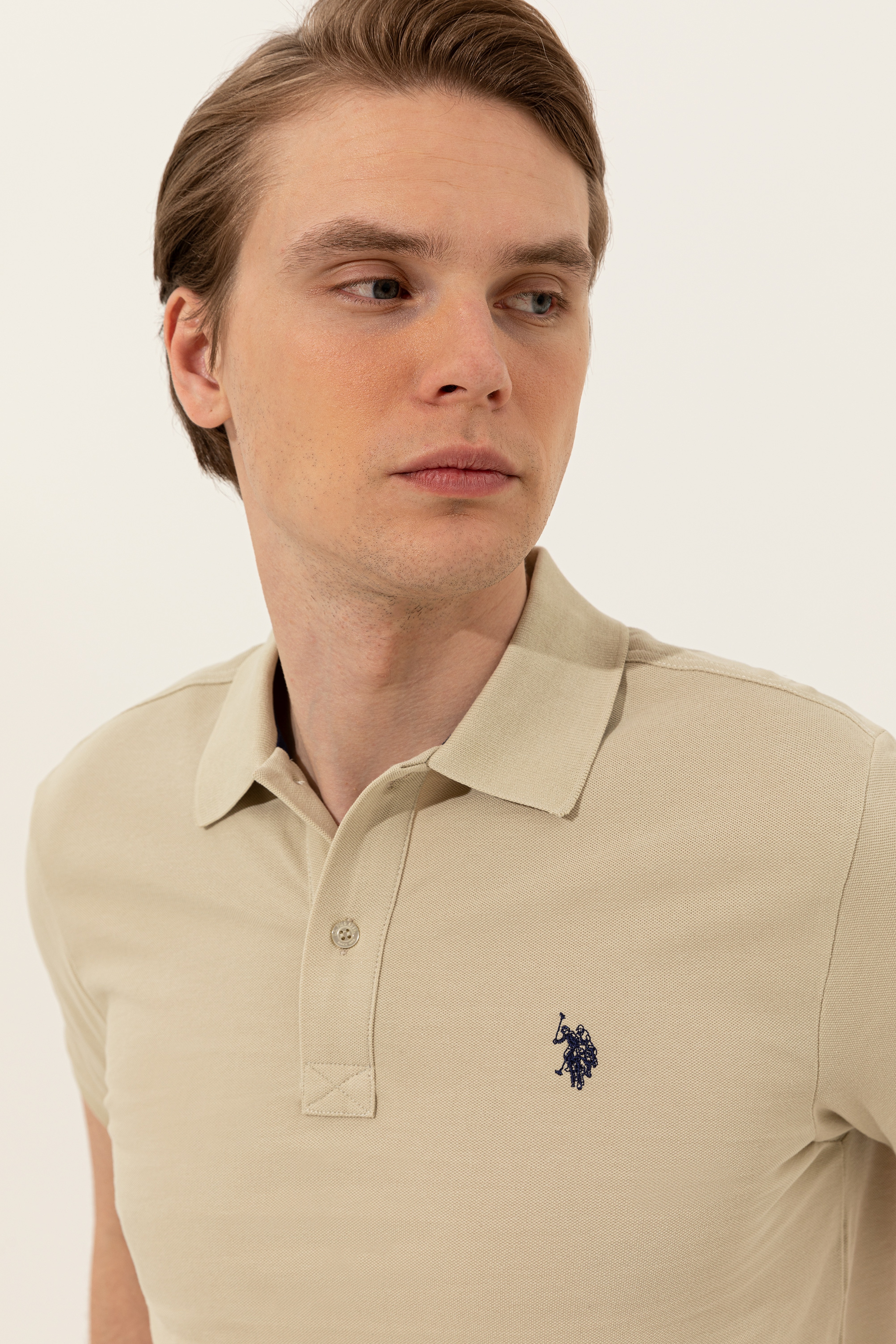 Erkek Taş Polo Yaka Basic T-Shirt