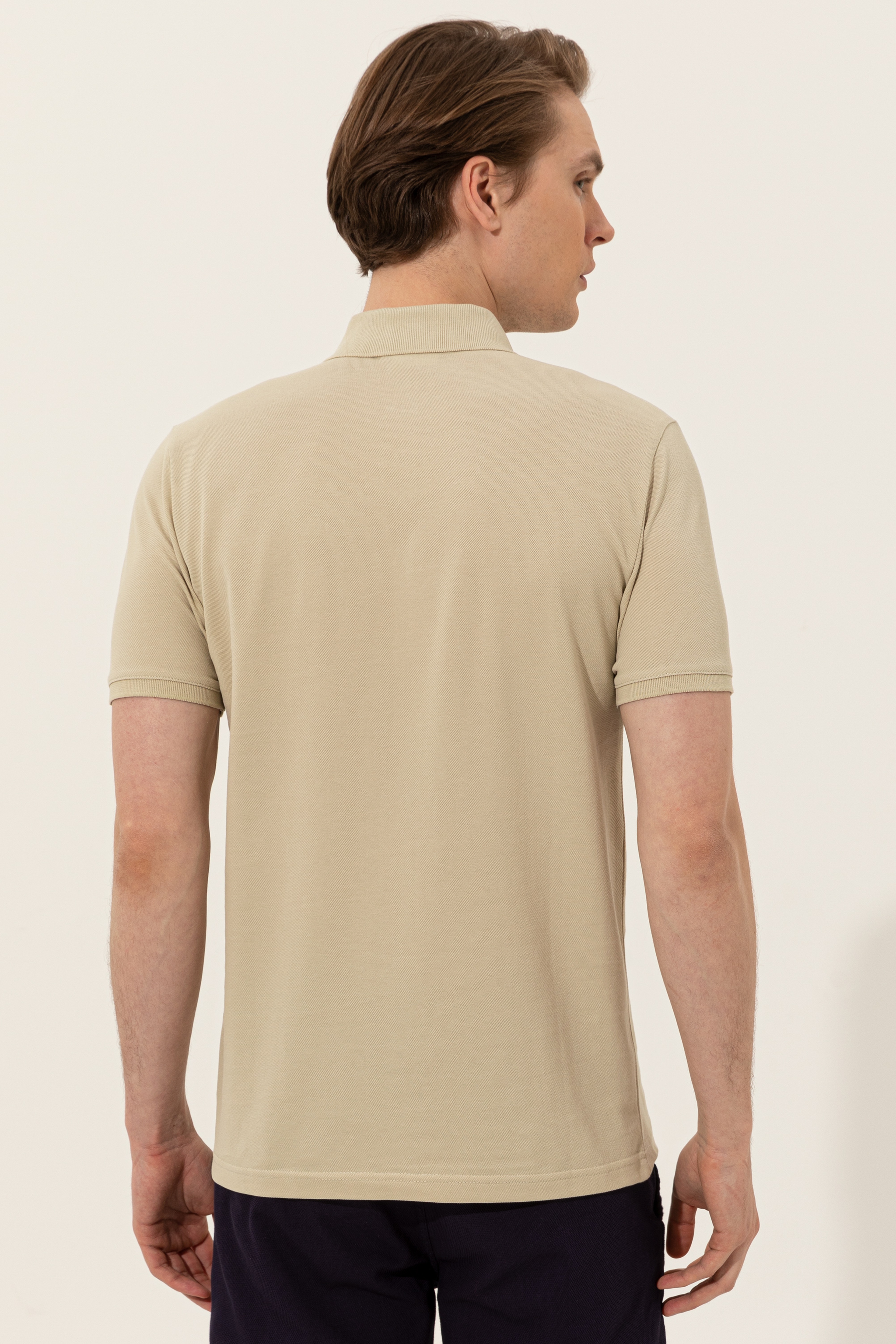 Erkek Taş Polo Yaka Basic T-Shirt - Image 5