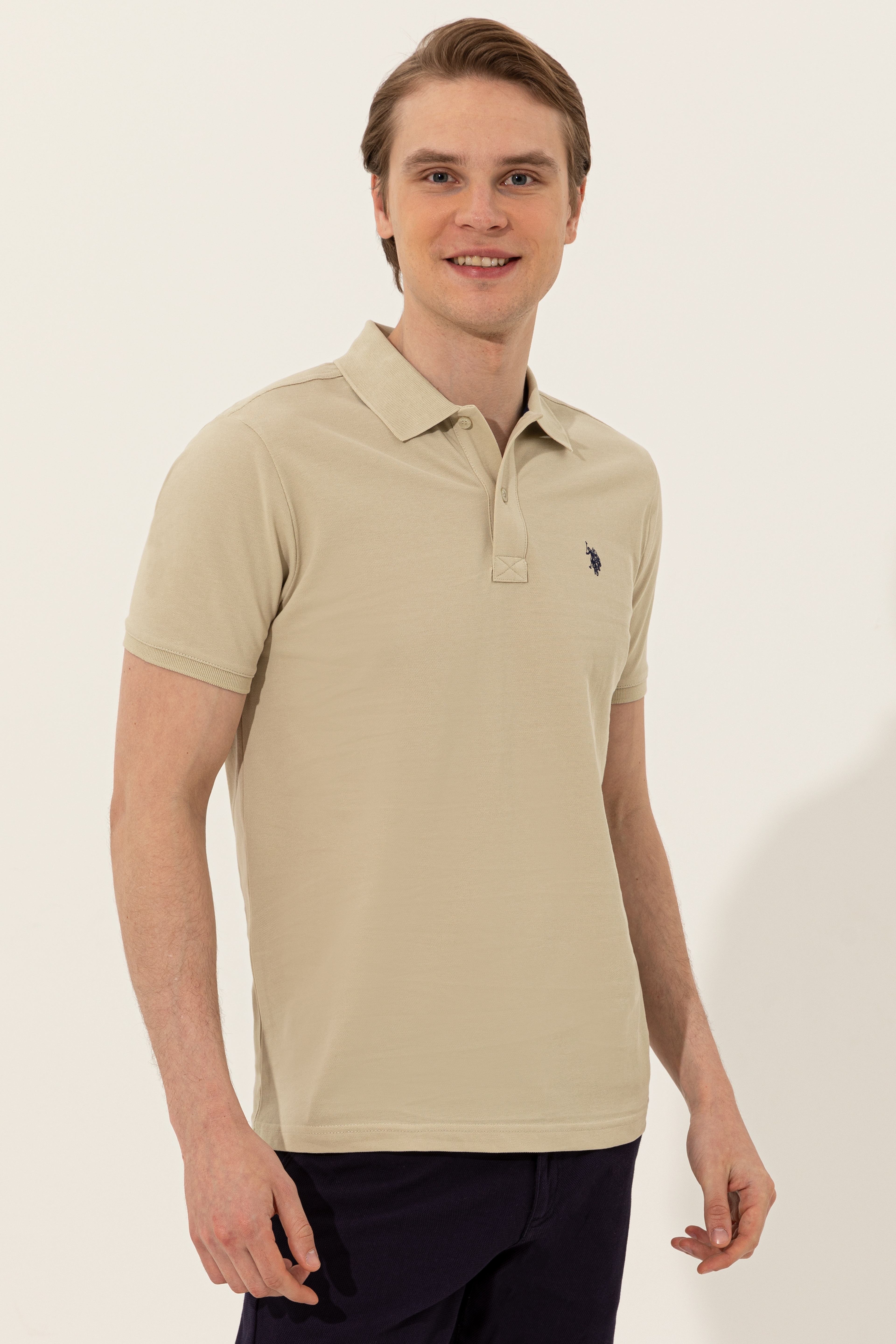 Erkek Taş Polo Yaka Basic T-Shirt